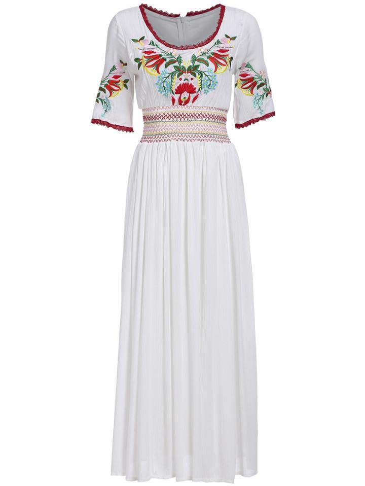 Romwe Half Sleeve Embroidered Maxi Dress