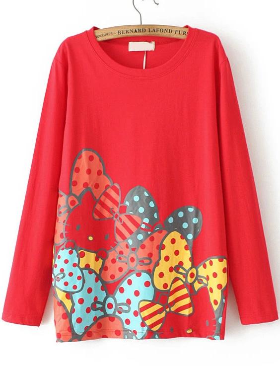 Romwe Hello Kitty Print Red T-shirt