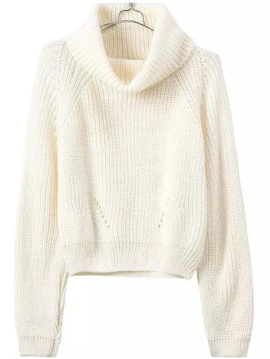 Romwe Turtleneck Crop Beige Sweater