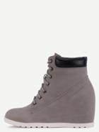 Romwe Grey Nubuck Leather Fur Lined Hidden Wedge Heel Boots