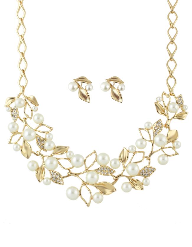 Romwe Gold Imitation Pearl Jeweley Set For Wedding