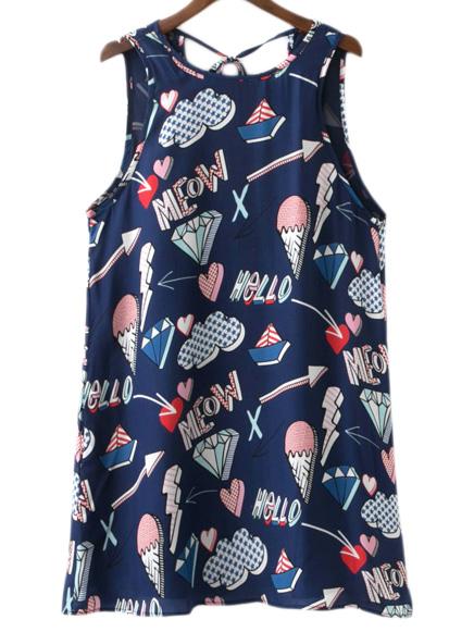 Romwe Multicolor Sleeveless Tie Back Print Dress