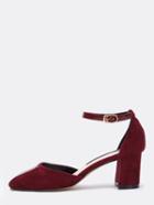 Romwe Burgundy Suede Patent Ankle Strap D'orsay Pumps