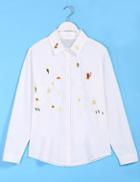 Romwe Cartoon Embroidered Pocket Blouse