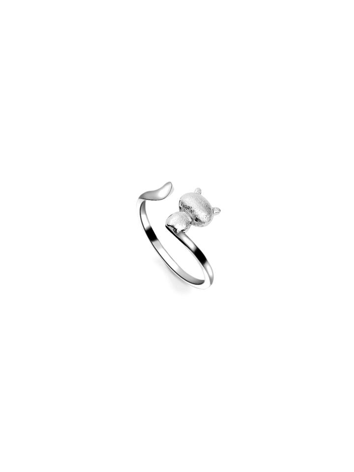 Romwe Silver Cute Cat Ring