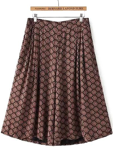Romwe Wide Leg Vintage Print Coffee Pant