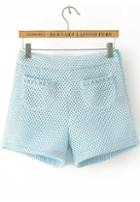 Romwe Side Zipper With Pockets Pale Blue Shorts