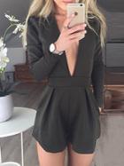 Romwe Deep V Neck Black Jumpsuit