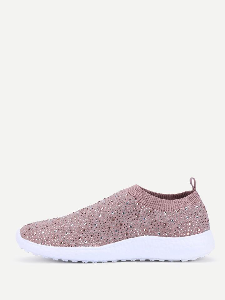 Romwe Rhinestone Detail Knit Sneakers