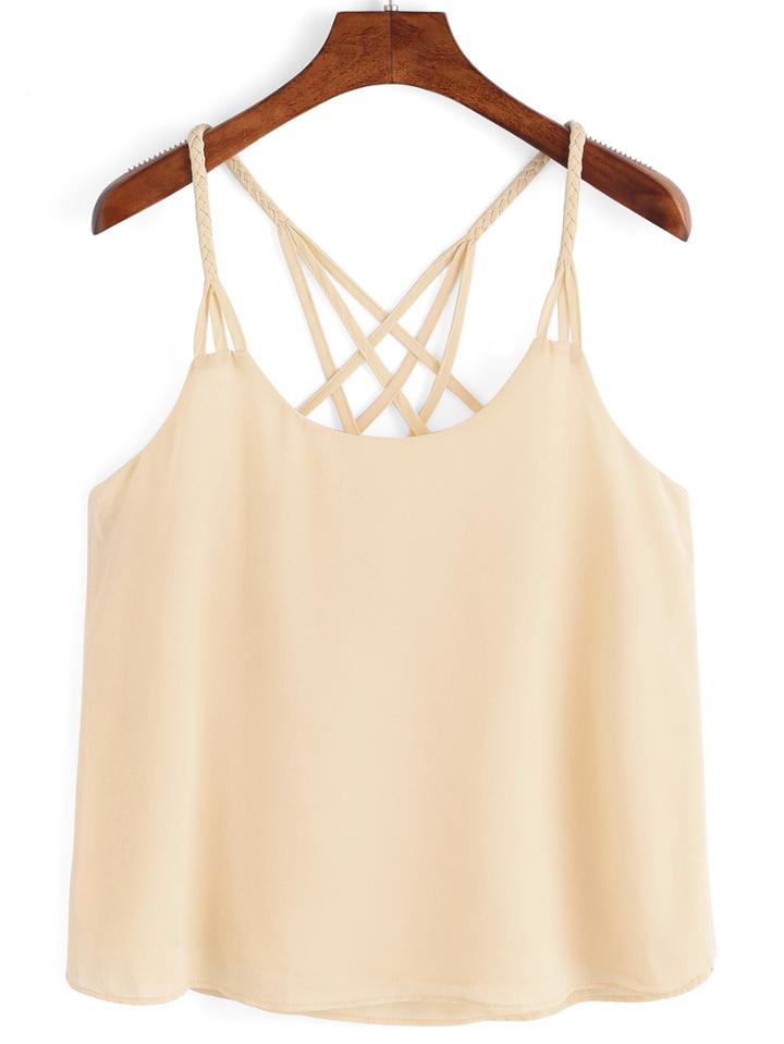 Romwe Braided Crisscross Chiffon Cami Top - Apricot