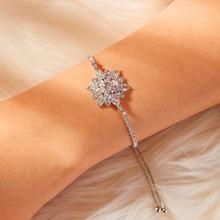 Romwe Crystal Flower Charm Adjustable Chain Bracelet 1pc