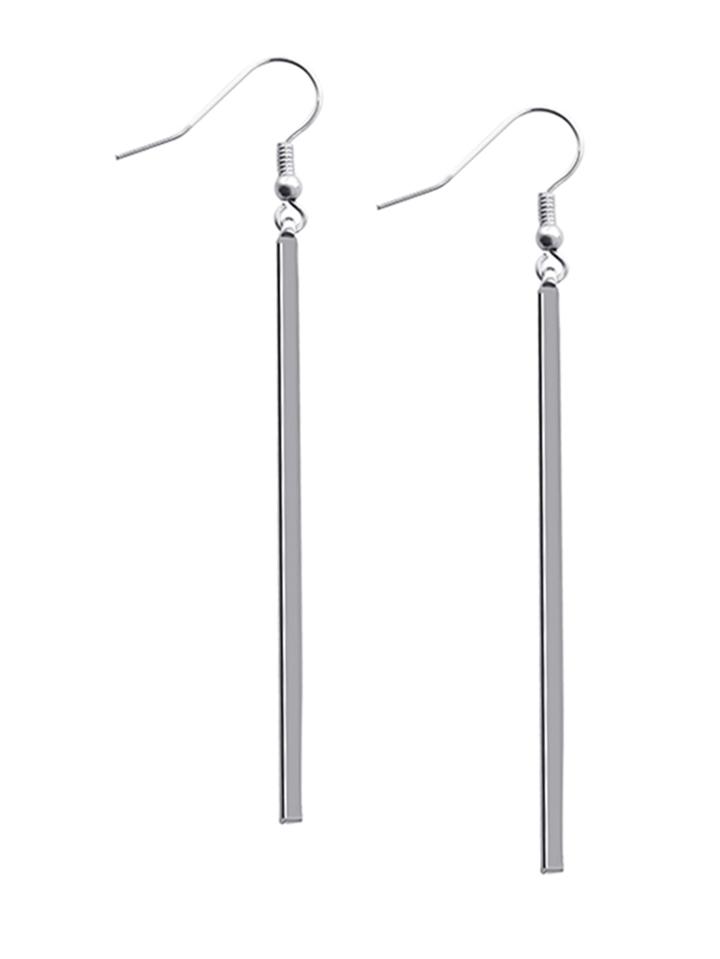 Romwe Silver Plated Straight Bar Simple Drop Earrings