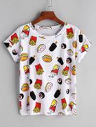 Romwe White Hamburger Print Cuffed T-shirt