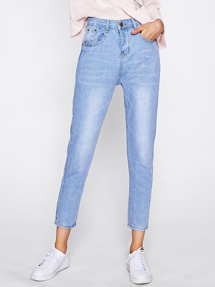 Romwe Bleach Wash Straight Jeans
