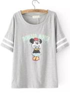 Romwe Grey Short Sleeve Mickey Print Loose T-shirt