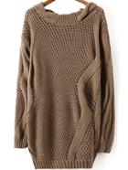 Romwe Open-knit Hollow Coffee Sweater