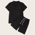 Romwe Guys Solid Tee With Drawstring Shorts