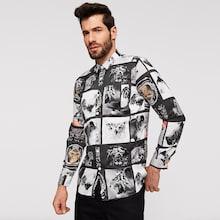 Romwe Guys Animal Print Button Cuff Shirt