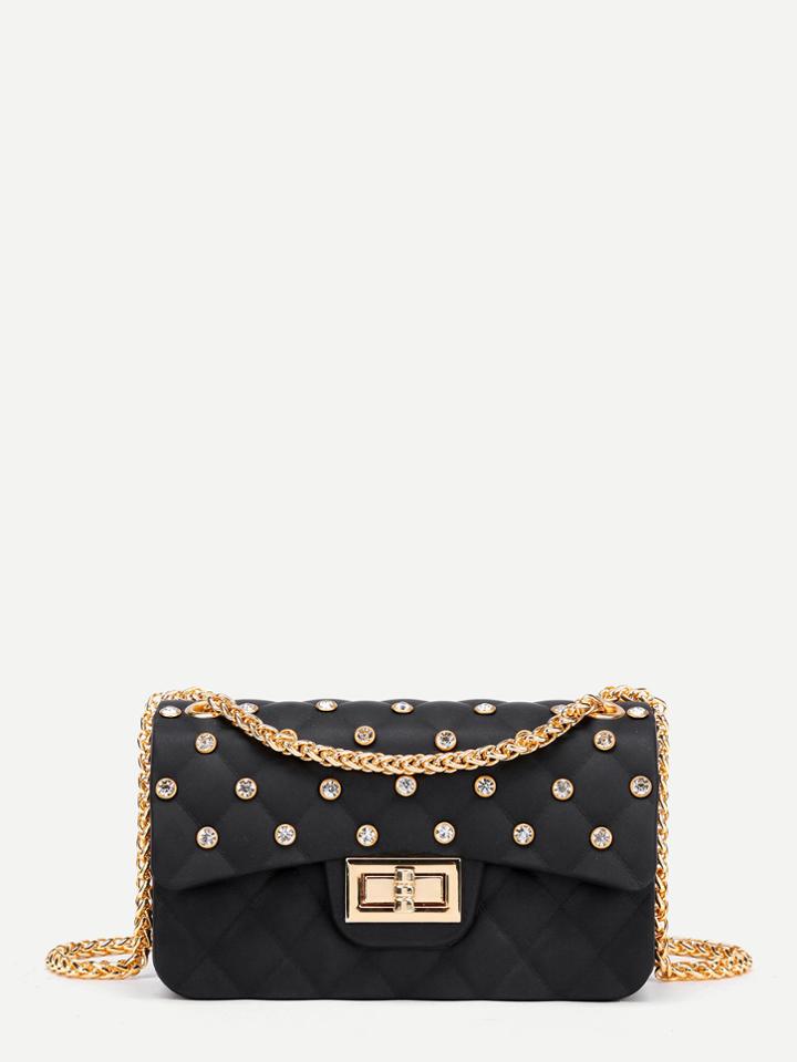 Romwe Rhinestone Decorated Chain Crossbody Bag