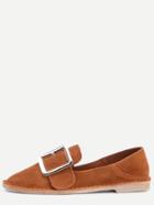Romwe Brown Leather Buckle Strap Flats