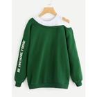 Romwe Plus 2 In 1 Open Shoulder Sweatshirt