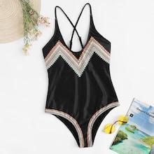 Romwe Tribal Print Cross Back One Piece Swimwear