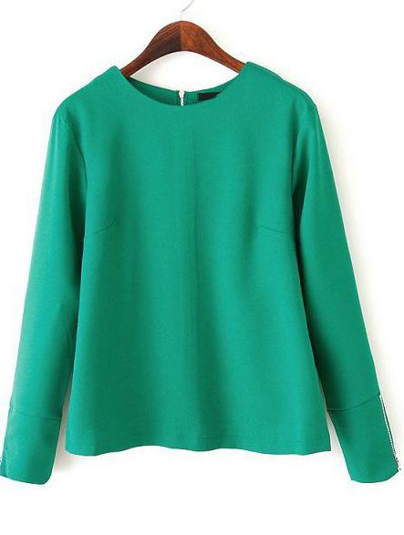 Romwe Zipper Loose Green Blouse