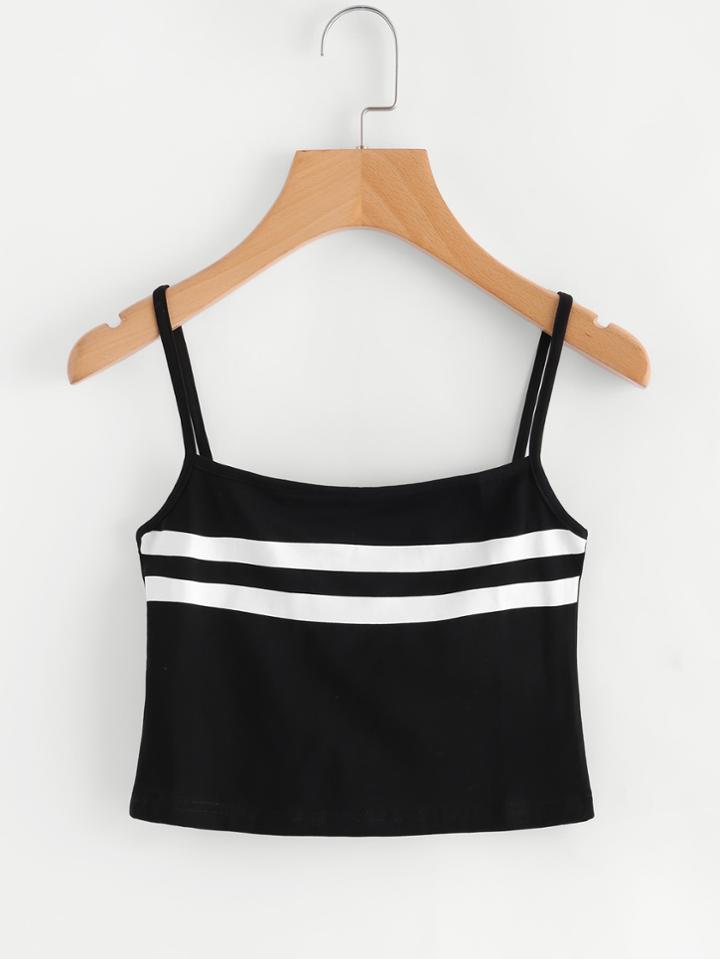 Romwe Varsity Striped Crop Cami Top