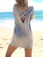 Romwe Grey Deep V Back Shift Dress
