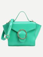 Romwe Metal Ring Accent Trapezoid Handbag With Strap - Green