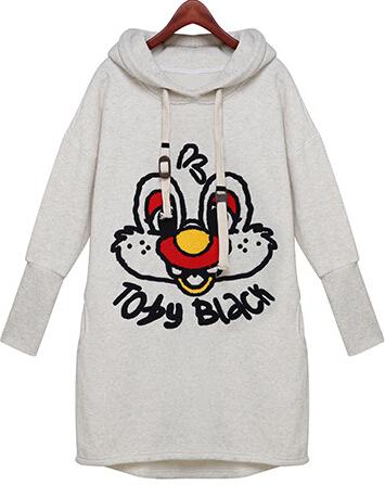 Romwe Rabbit Print Batwing Grey Dress