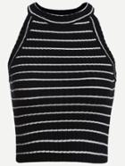Romwe Black Striped Ribbed Knit Halter Neck Top