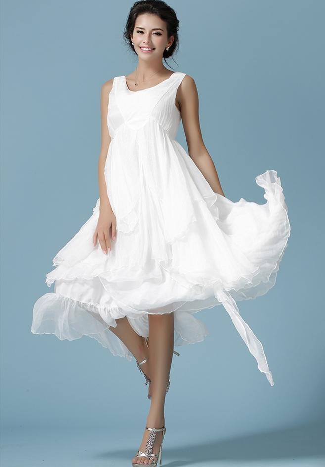 Romwe Round Neck Sleeveless Lace Up Ruffle Dress