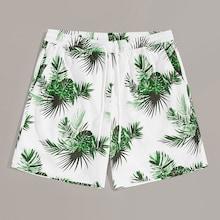 Romwe Guys Drawstring Waist Tropical Print Shorts