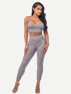 Romwe Marled Knit Crop Cami Top With Leggings