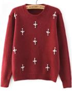 Romwe Bead Loose Knit Wine Red Sweater