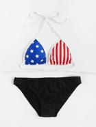 Romwe Star & Striped Print Mix & Match Bikini Set