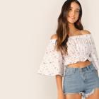 Romwe Ditsy Floral Off Shoulder Ruffle Top