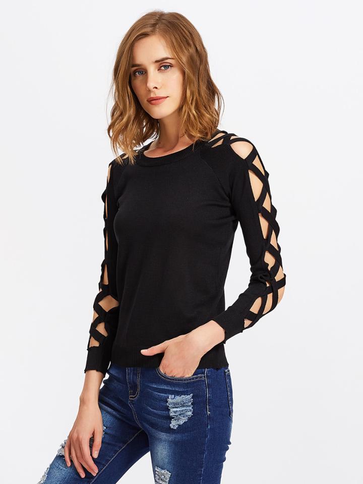 Romwe Lattice Sleeve Tee