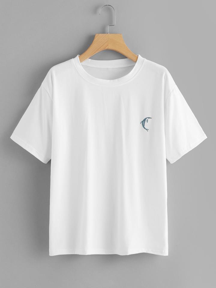 Romwe Dolphin Embroidered Tee