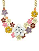 Romwe White Rhinestone Flower Necklace