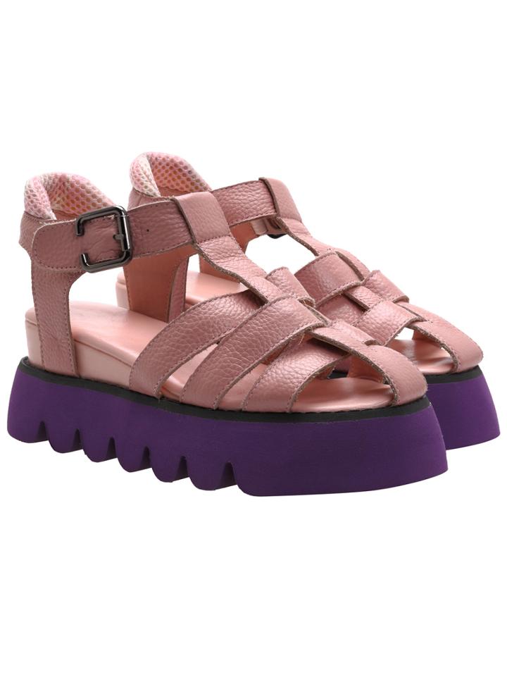 Romwe Pink Buckle Strap Heavy-bottomed Sandals