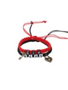 Romwe Key & Lock Charm Beaded Braided Bracelet - Black/red