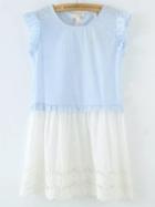 Romwe Blue And White Tie Back Hollow Dress