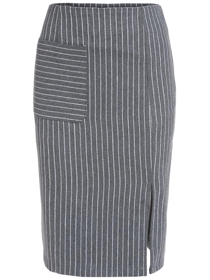 Romwe Vertical Striped Split Pocket Skirt