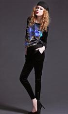 Romwe Rose Chain Print Loose Sweatshirt With Pant