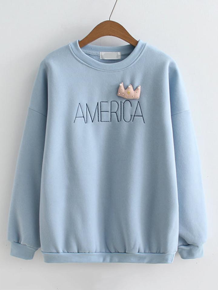 Romwe Crown Decor Slogan Sweatshirt