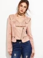 Romwe Pink Oblique Zipper Suede Jacket