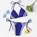 Romwe Striped Top With Self Tie Side Bikini Set