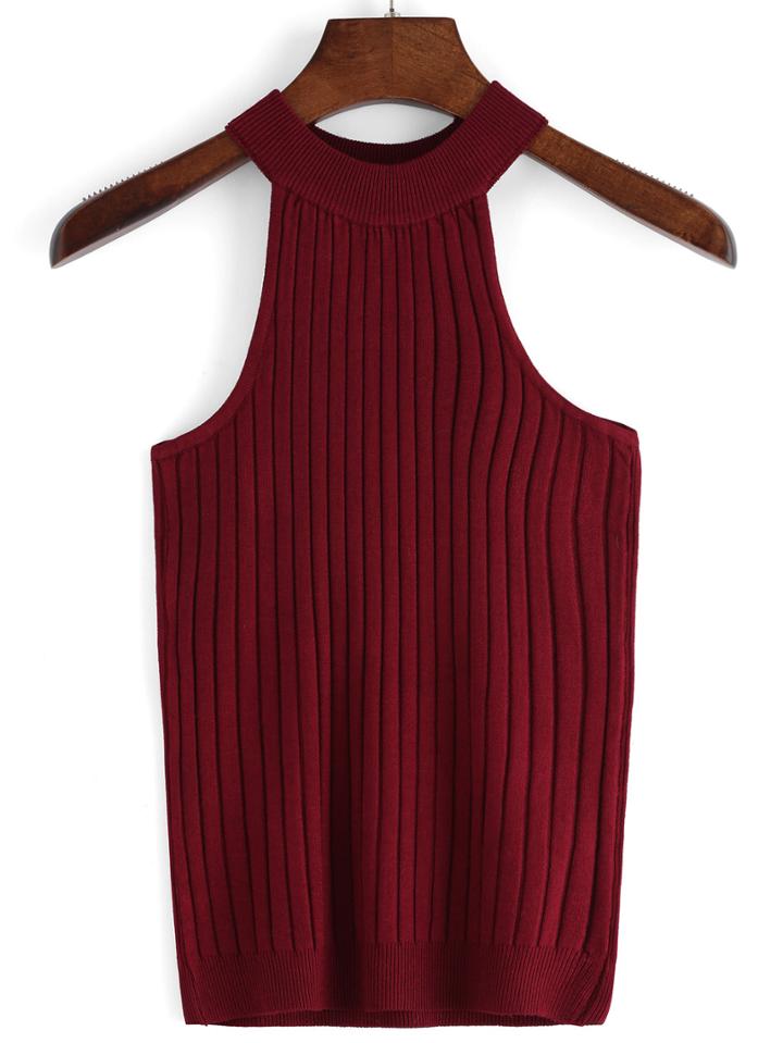 Romwe Women Halter Burgundy Tank Top